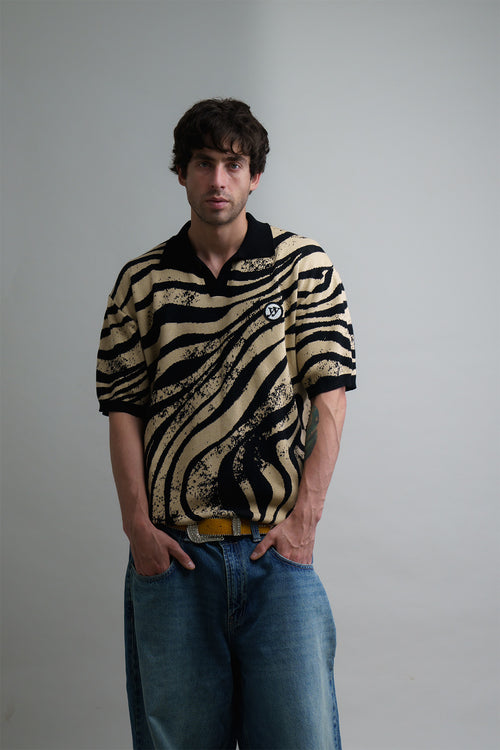 Beige Animal Abstract Jacquard Polo