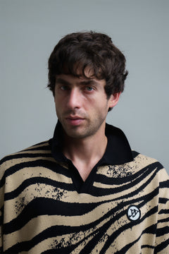 Beige Animal Abstract Jacquard Polo