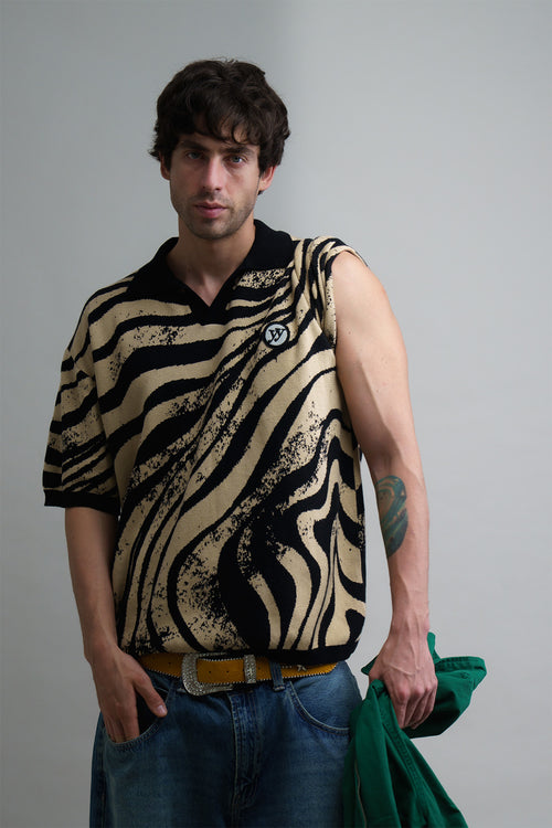 Beige Animal Abstract Jacquard Polo