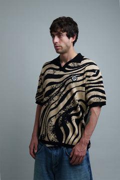 Beige Animal Abstract Jacquard Polo & Classic Brown and Black Jacquard Knit Polo