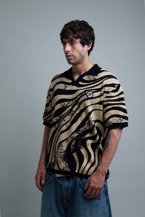 Beige Animal Abstract Jacquard Polo & Classic Brown and Black Jacquard Knit Polo