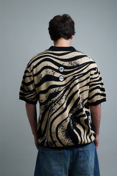 Beige Animal Abstract Jacquard Polo