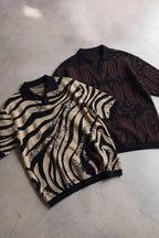 Beige Animal Abstract Jacquard Polo & Classic Brown and Black Jacquard Knit Polo