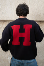 Red-Black Varsity Jacquard Knit Pullover