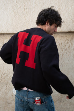 Red-Black Varsity Jacquard Knit Pullover