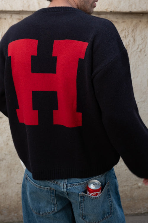 Red-Black Varsity Jacquard Knit Pullover