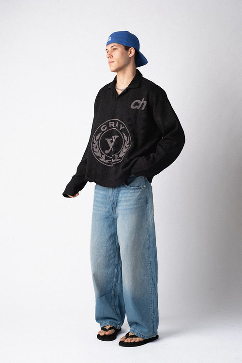 CH Waffle Polo – Washed Black