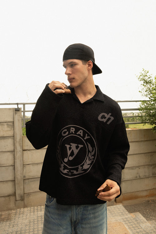 CH Waffle Polo – Washed Black