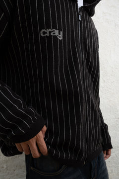 Pinstripe Zipper Hoodie | Black