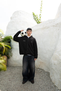 Pinstripe Zipper Hoodie | Black