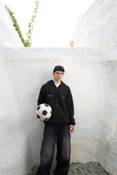 Pinstripe Zipper Hoodie | Black