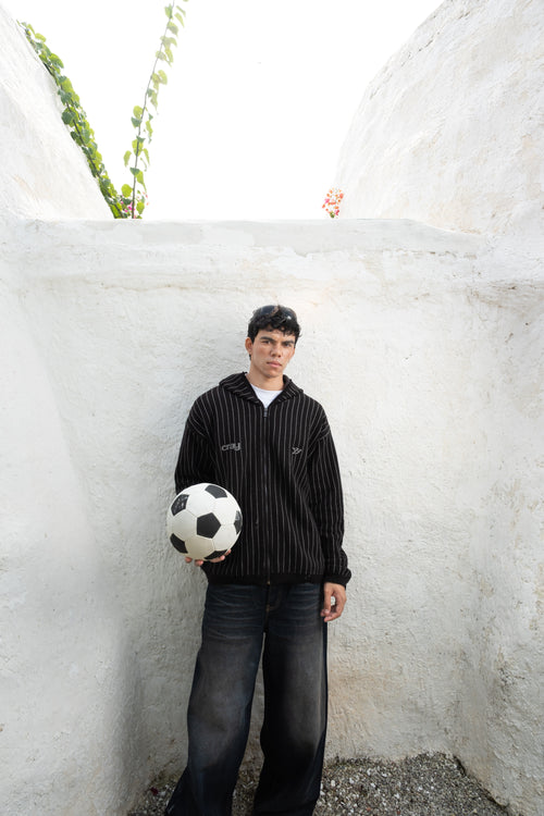 Pinstripe Zipper Hoodie | Black