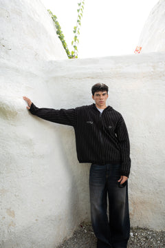 Pinstripe Zipper Hoodie | Black