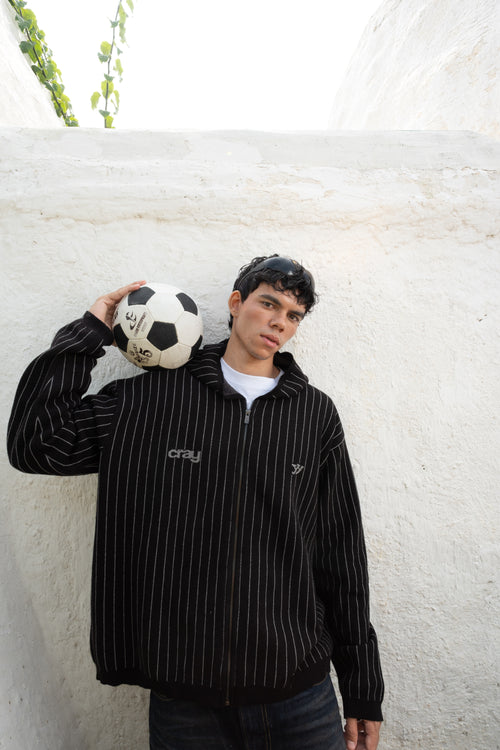 Pinstripe Zipper Hoodie | Black