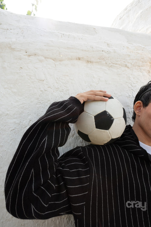 Pinstripe Zipper Hoodie | Black