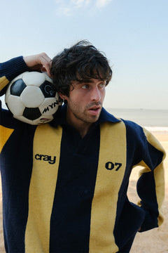 Navy-Mustard Rugby Knit Wool Blend Polo