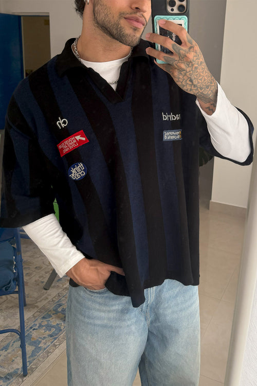 Structured Fine Knit Polo | Navy/Black