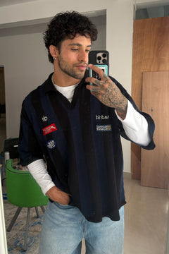Structured Fine Knit Polo | Navy/Black