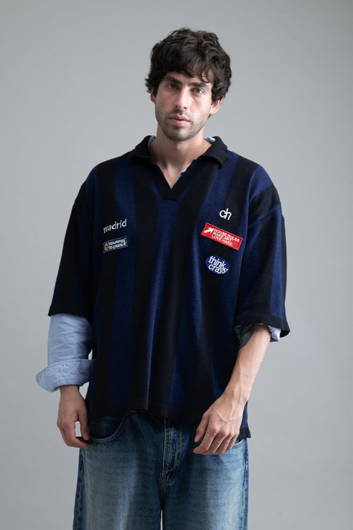 Structured Fine Knit Polo | Navy/Black