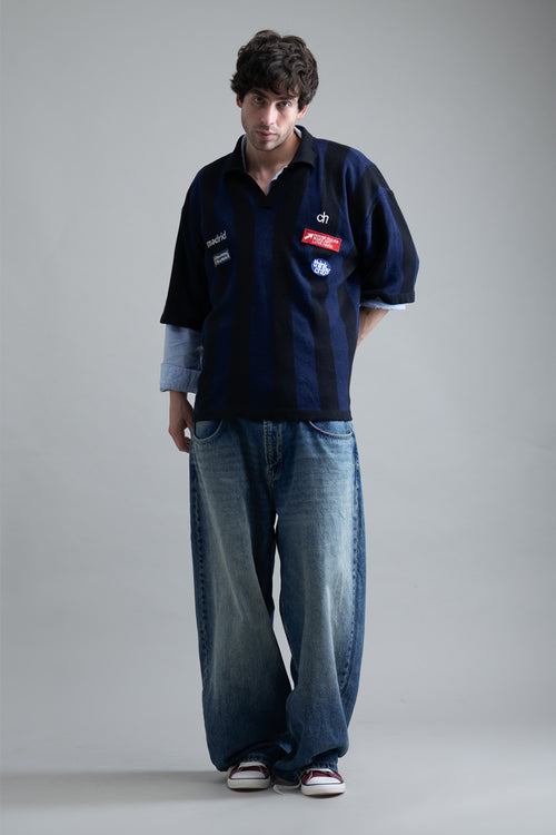 Structured Fine Knit Polo | Navy/Black