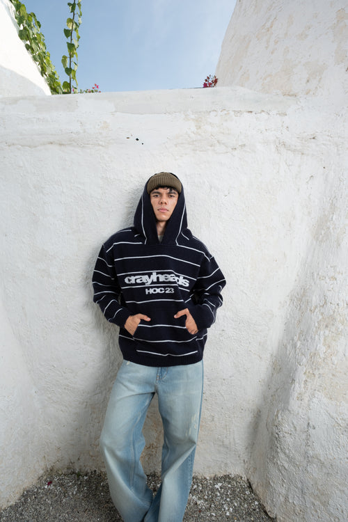 HOC 23 Classic Stripe Wool Blend Hoodie | Dark navy