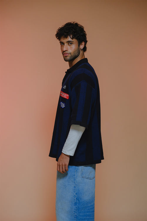 Structured Fine Knit Polo | Navy/Black