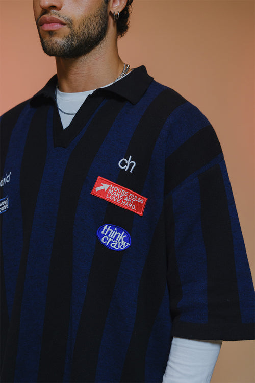 Structured Fine Knit Polo | Navy/Black