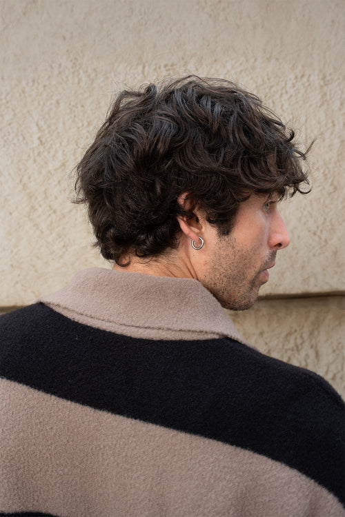 Two-Tone Stripe Knit Polo | Taupe & Black