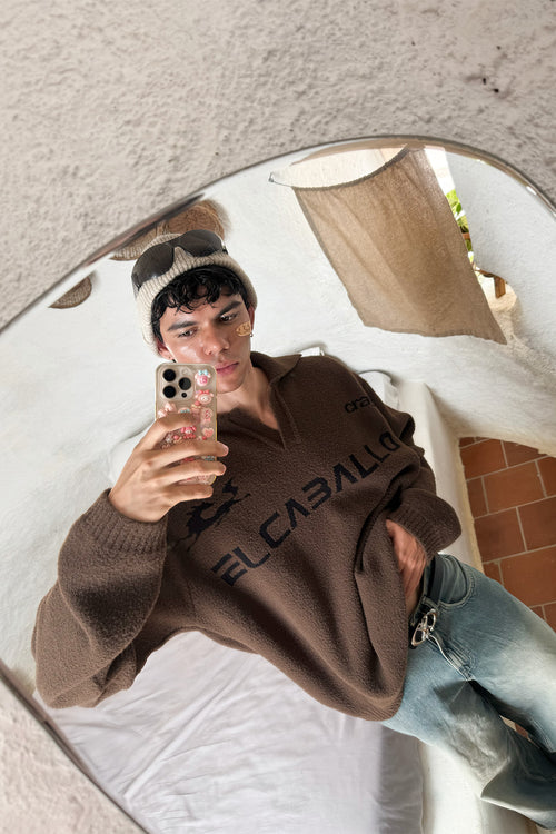 ELCABALLO Jacquard Knit Polo | Brown