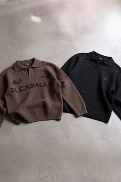 Pinstripe Knit Polo & ELCABALLO Jacquard Knit Polo | Brown