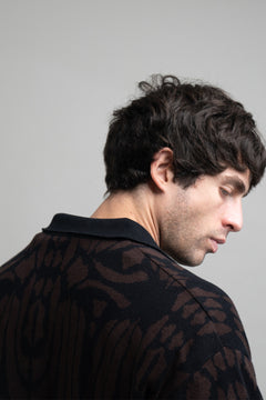 Classic Brown and Black Jacquard Knit Polo
