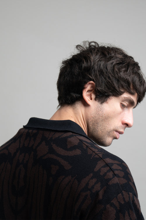 Classic Brown and Black Jacquard Knit Polo