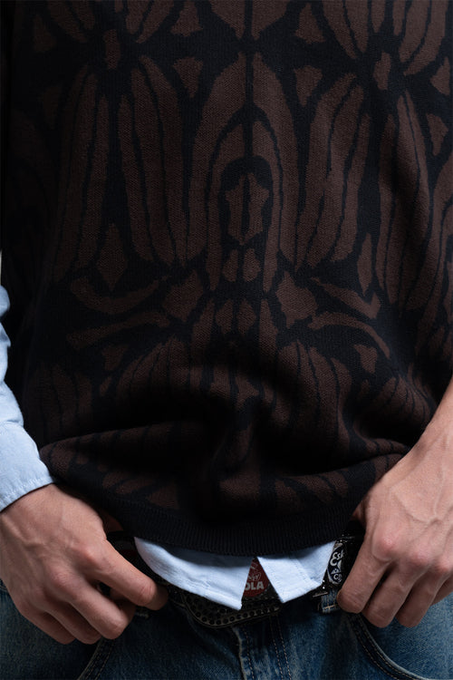 Classic Brown and Black Jacquard Knit Polo