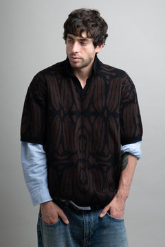 Classic Brown and Black Jacquard Knit Polo