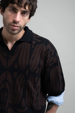 Classic Brown and Black Jacquard Knit Polo