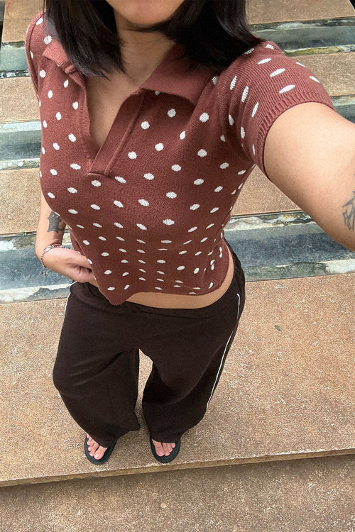 Fine Knit Polka Dot Polo | Brown