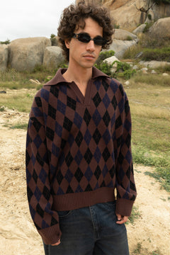 Vintage Brown Jacquard Knit Pullover