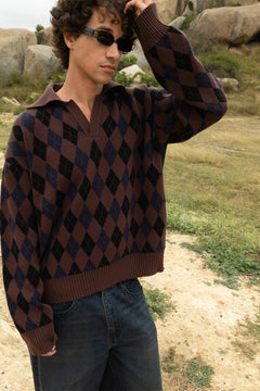 Vintage Brown Jacquard Knit Pullover