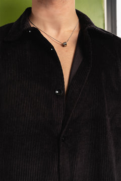 Boxy Fit Corduroy Button Down Shirt –Black