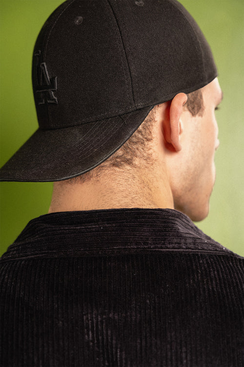 Boxy Fit Corduroy Button Down Shirt –Black