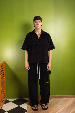 Boxy Fit Corduroy Button Down Shirt –Black