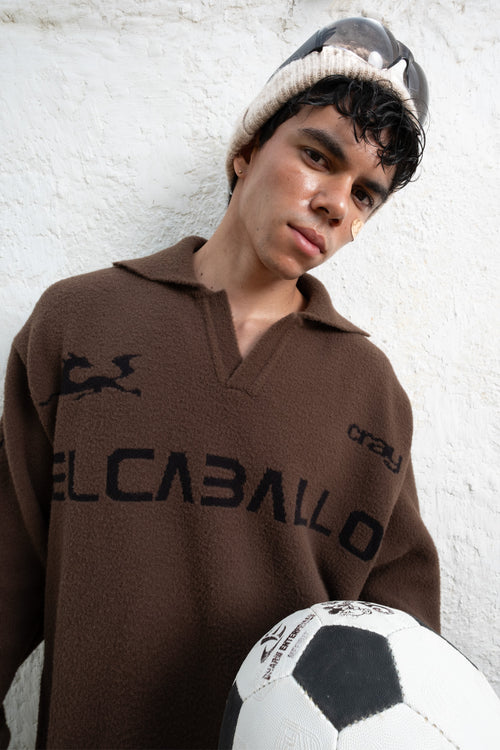 ELCABALLO Jacquard Knit Polo | Brown