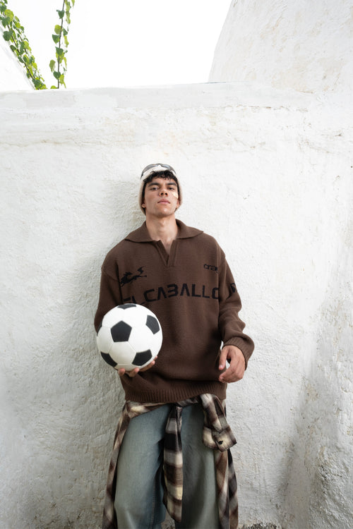 ELCABALLO Jacquard Knit Polo | Brown