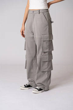 Grey Six Pockets Cargo Pants