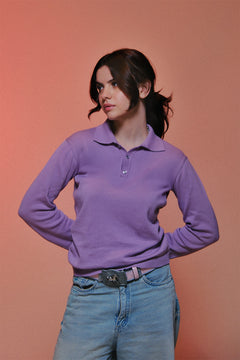 Fine Knit Long Sleeve Polo - Lilac