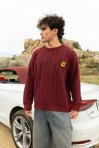 Maroon and Grey Vertical Stripe Jacquard Pullover