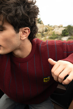 Maroon and Grey Vertical Stripe Jacquard Pullover