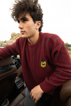 Maroon and Grey Vertical Stripe Jacquard Pullover