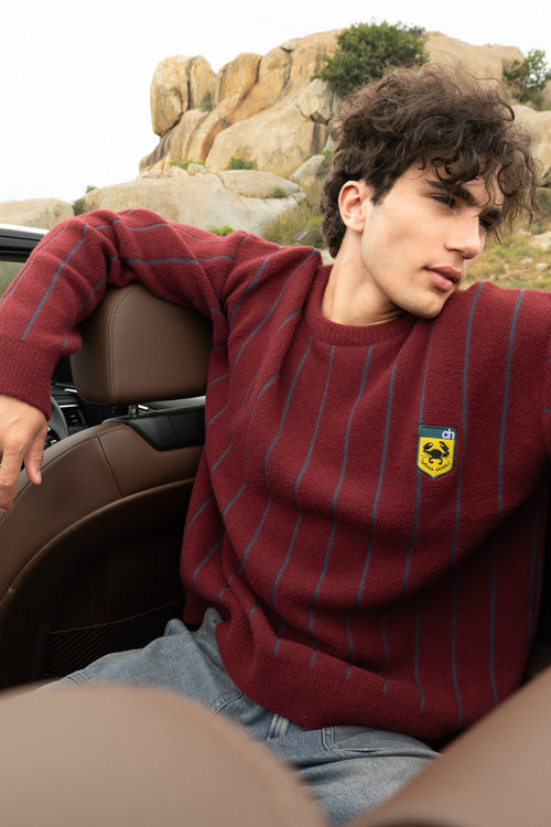 Maroon and Grey Vertical Stripe Jacquard Pullover