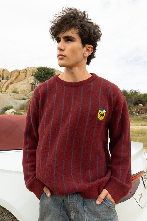 Maroon and Grey Vertical Stripe Jacquard Pullover